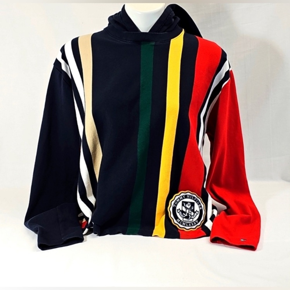 Tommy Hilfiger Classic Color Bloc Pullover Heavy Cotton Hoodie Mens Size Medium